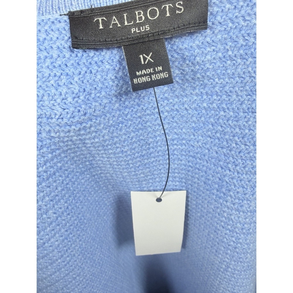 Talbots Plus Textured Open Front Sweater Jacket Light Blue Cotton Blend Women 1X - Picture 10 of 12